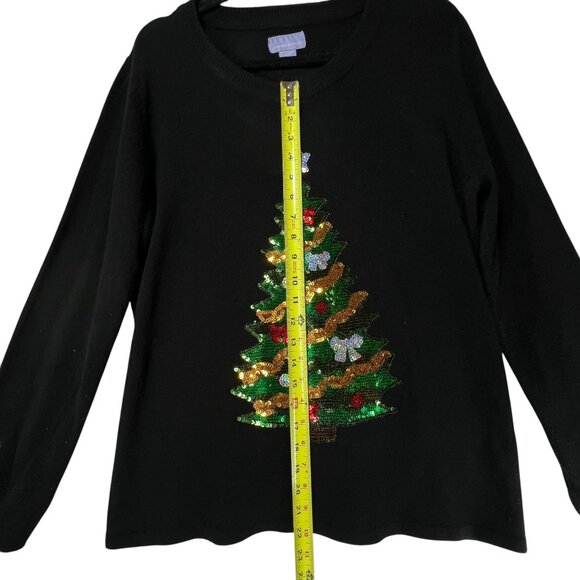 Laura Scott Black Long Sleeve Christmas Tree Sequin Sweater Womens XL Festive - Picture 8 of 9